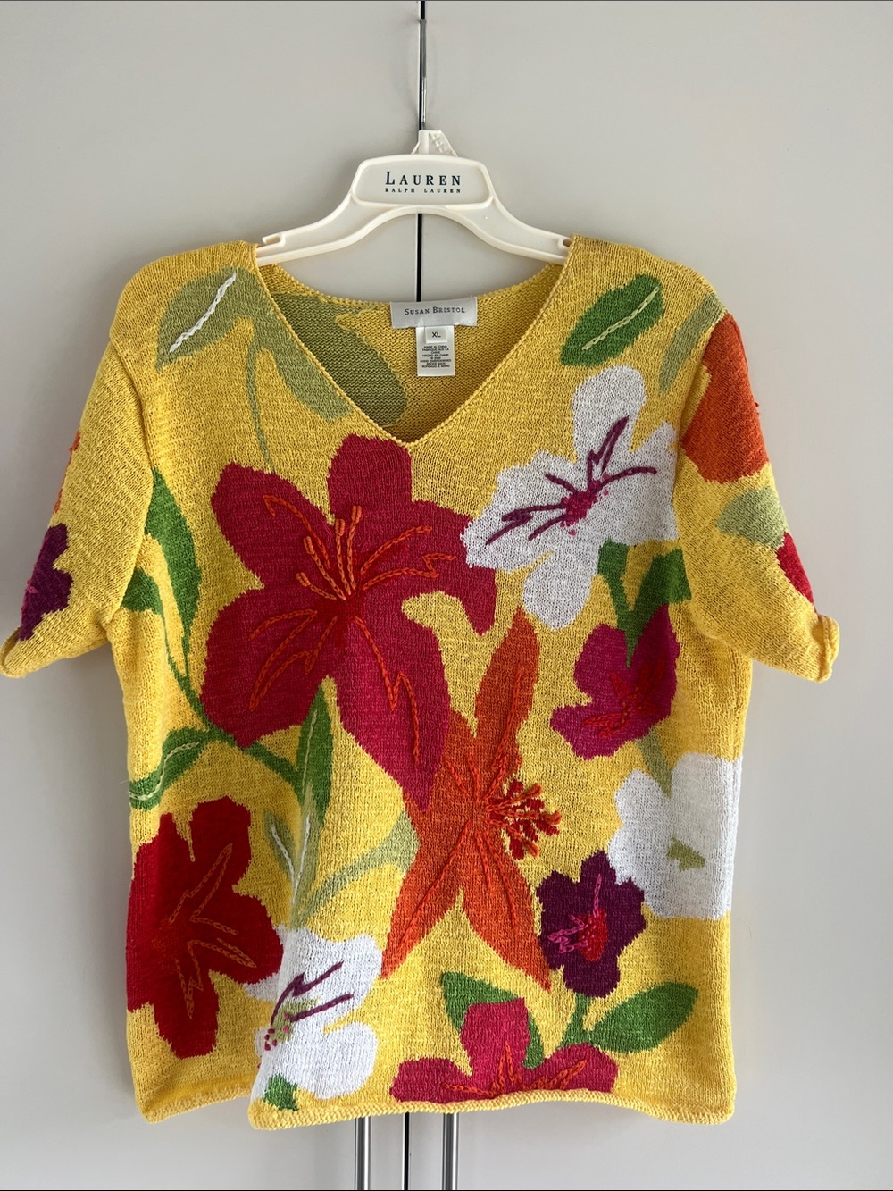 Vintage Susan Bristol Hand Embroidered Floral Sweater